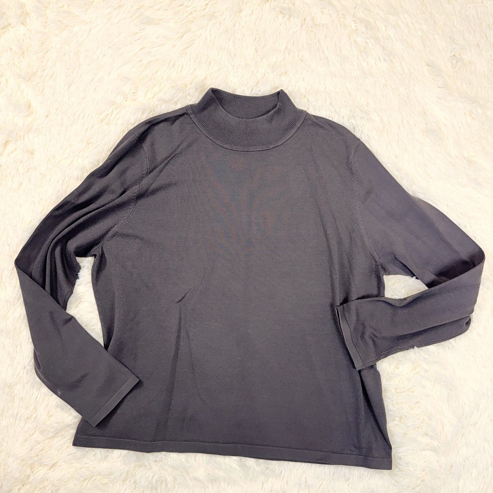 Pendleton Mock Neck Sweater Womens Large Petite Gray Silk Blend Long Sleeve‎